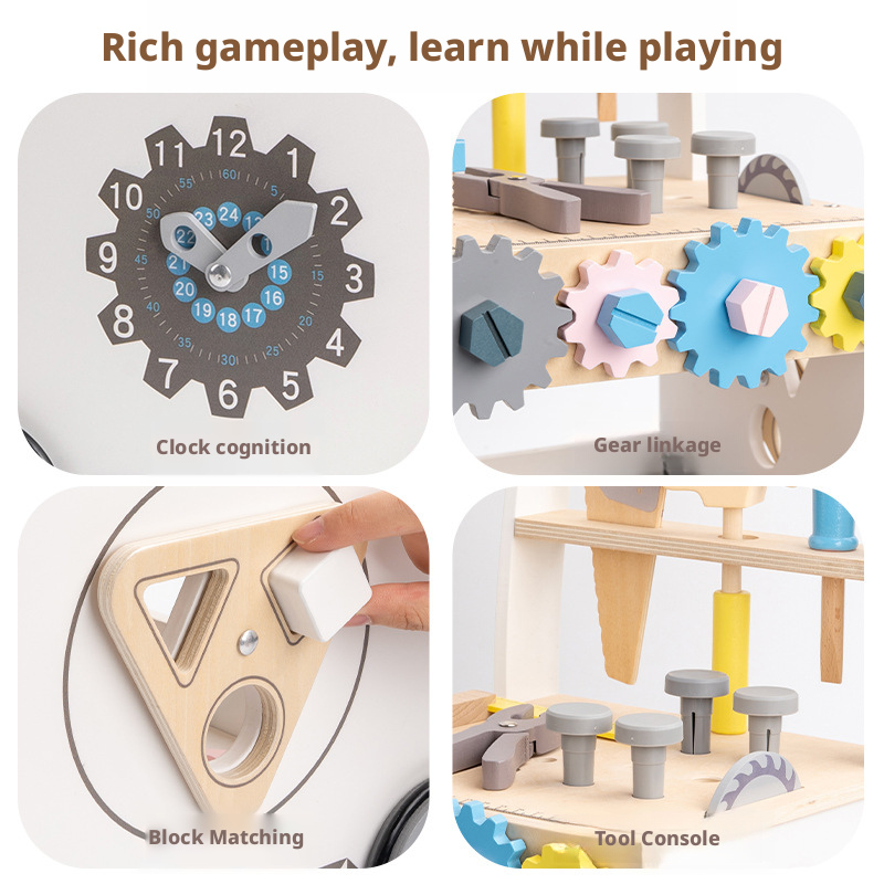 Wooden Toddler Tool Walker Cart – Danish Style Nut & Bolt Construction Toy